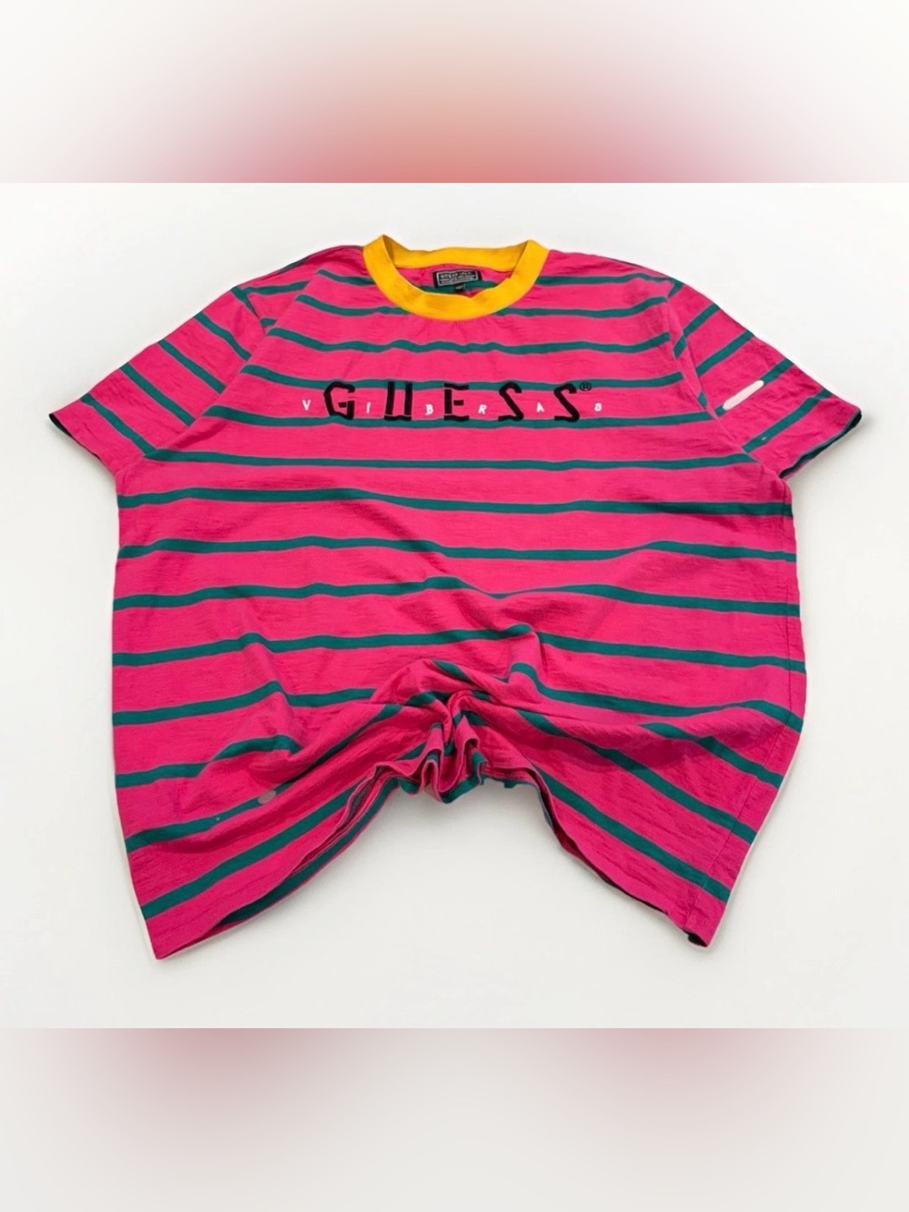 Guess x J Balvin T-Shirt Size 2XL Pink Striped Retro 90s Collab